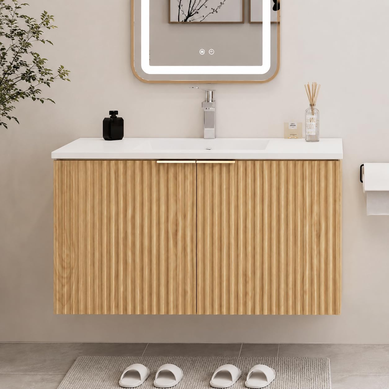 Home Bathroom Furniture - 현대적인 플로팅 욕실 세면대, 물결무늬 문,