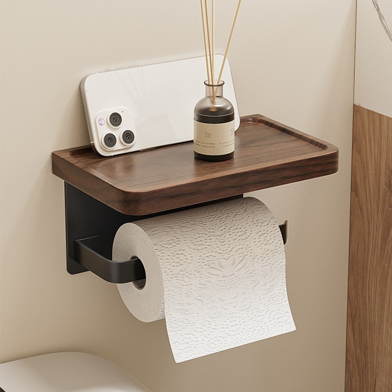 Toilet Paper Holder - 호두나무 무타공 화장지 홀더 창의적인 벽걸이형
