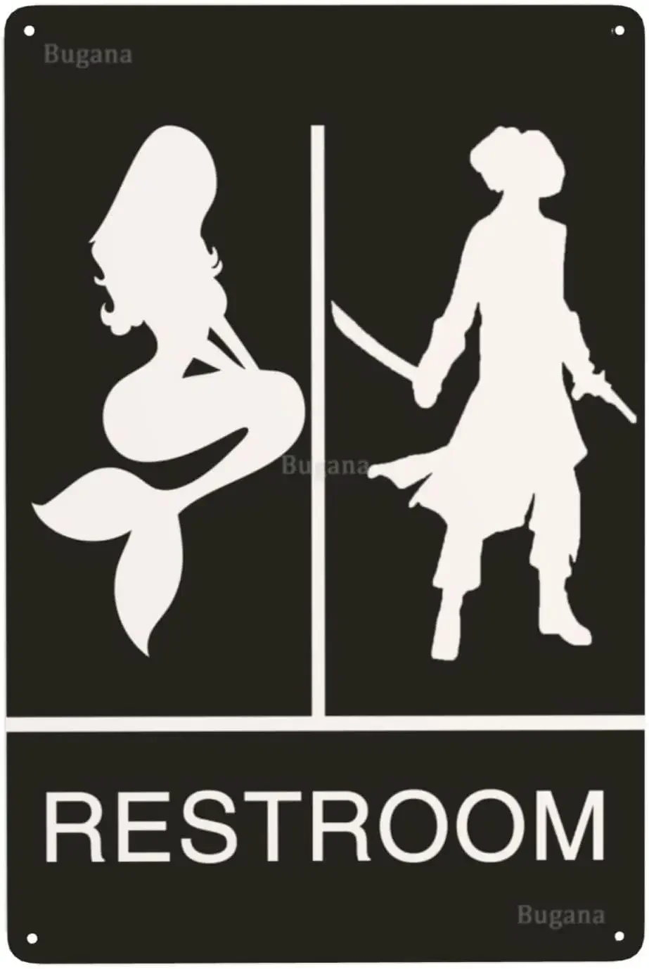 Home Bathroom Door - 인어 해적 화장실 빈티지 금속 간판,
