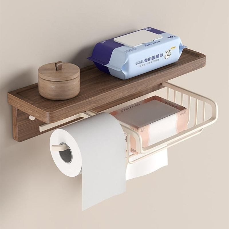 Toilet Paper Holder - 호두나무 벽걸이 티슈 홀더 펀치프리 욕실
