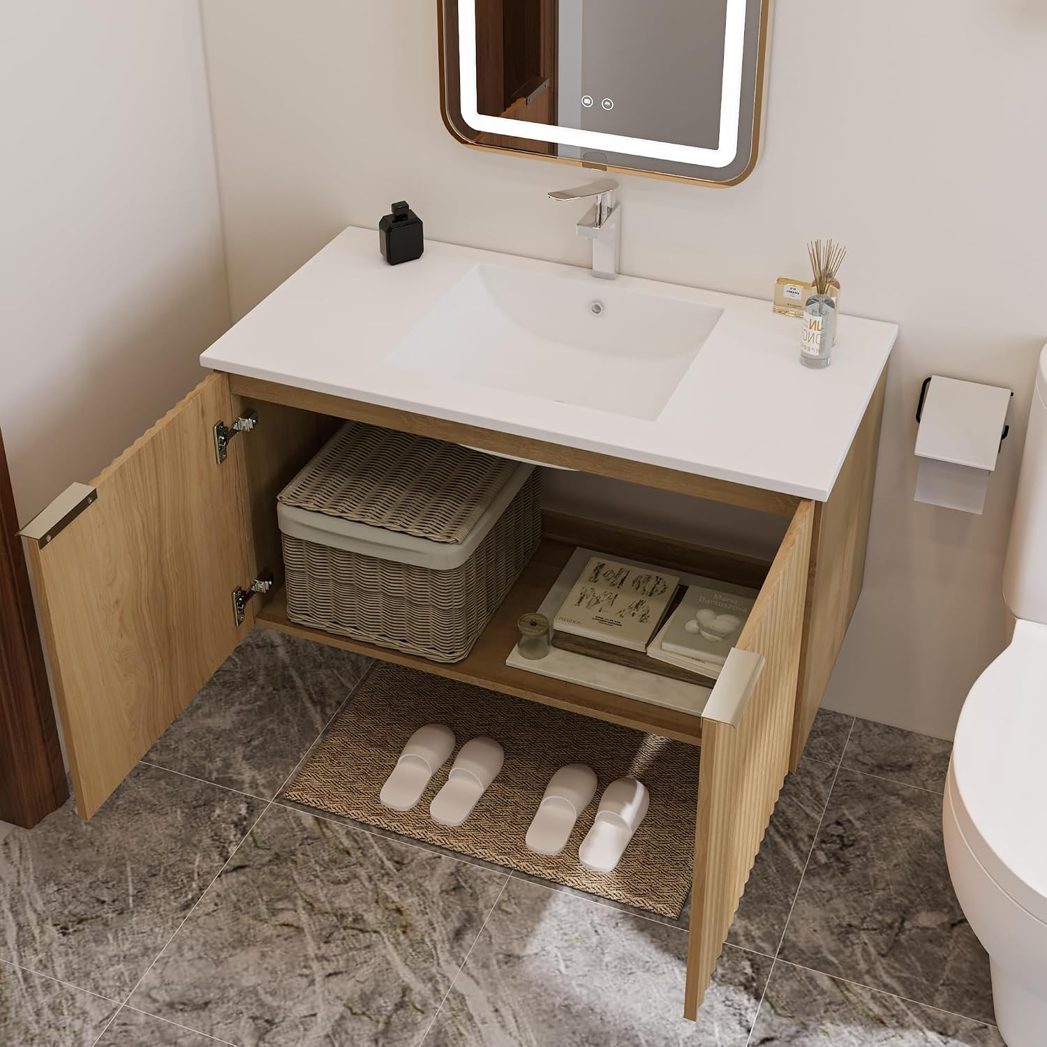 현대적인 플로팅 욕실 세면대, 물결무늬 문, 벽걸이형  - Home Bathroom Furniture 리뷰 및 가격