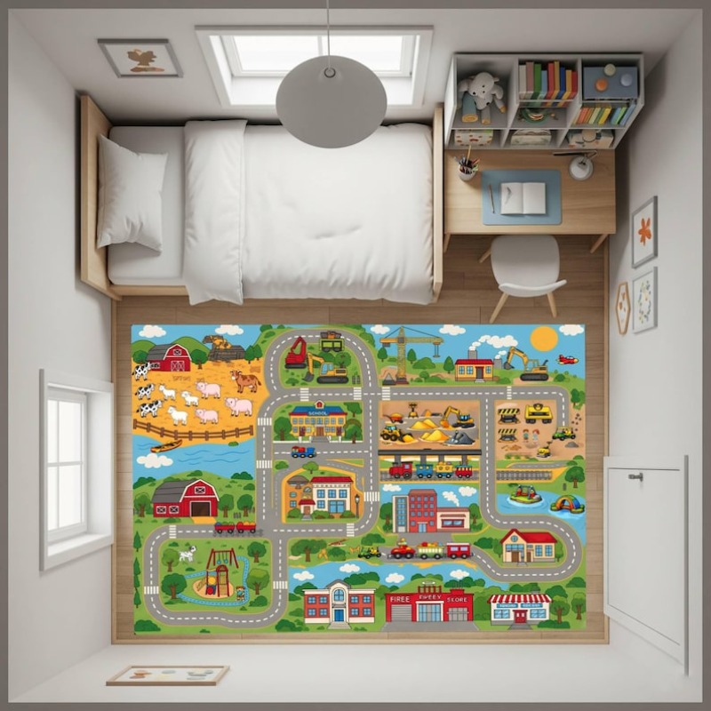 만화 도시 거리 교통 지도 지역 카펫 창의적인 교차로  - Home Bathroom Layout 리뷰 및 가격
