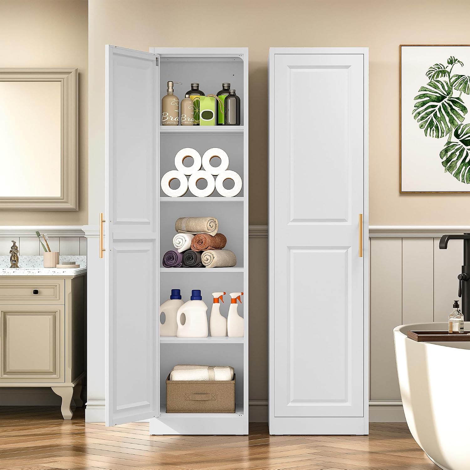 키가 크고 좁은 수납장, 한 개의 문과 5개의 선반이  - Home Bathroom Furniture 리뷰 및 가격